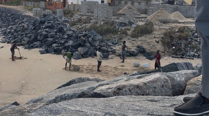 Massive Sand Winning Persists Behind Cape Coast Victoria Park Despite Sea Defence Projects
